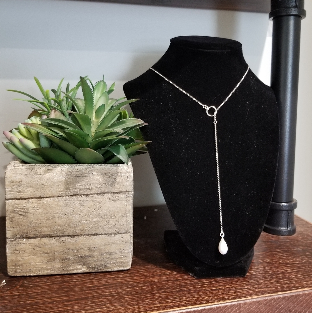 💎 STERLING SILVER "Y" STYLE NECKLACE WITH PEARL.